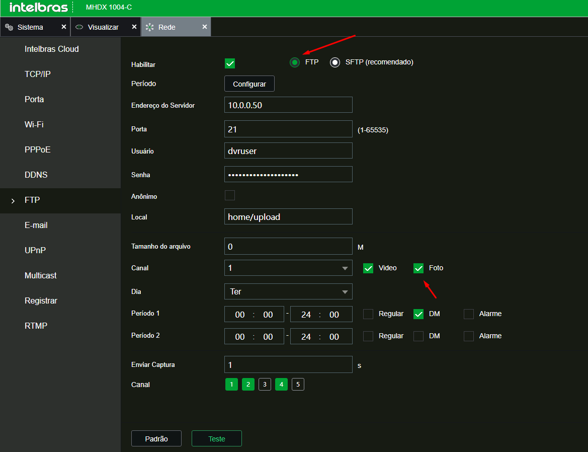 Configuração FTP DVR Intelbras