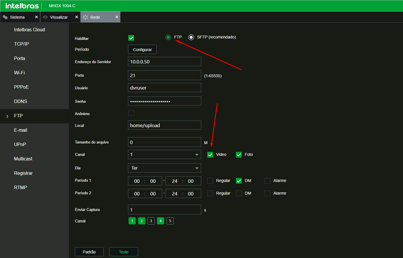 Configuração FTP DVR Intelbras