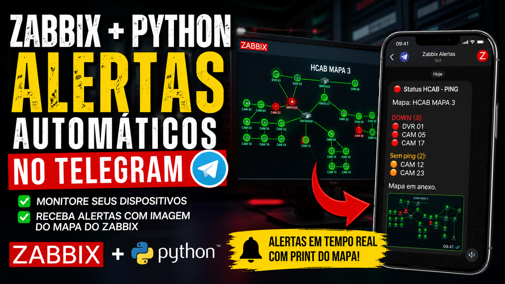 Zabbix + Python Alertas Automáticos no Telegram com Print do Mapa